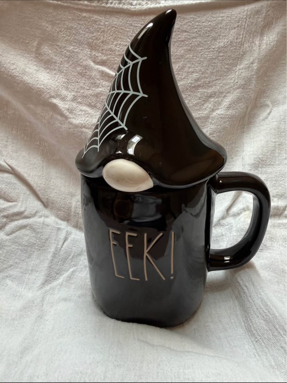 Rae Dunn Black Halloween Gnome Mug with Lid - 'EEK!'